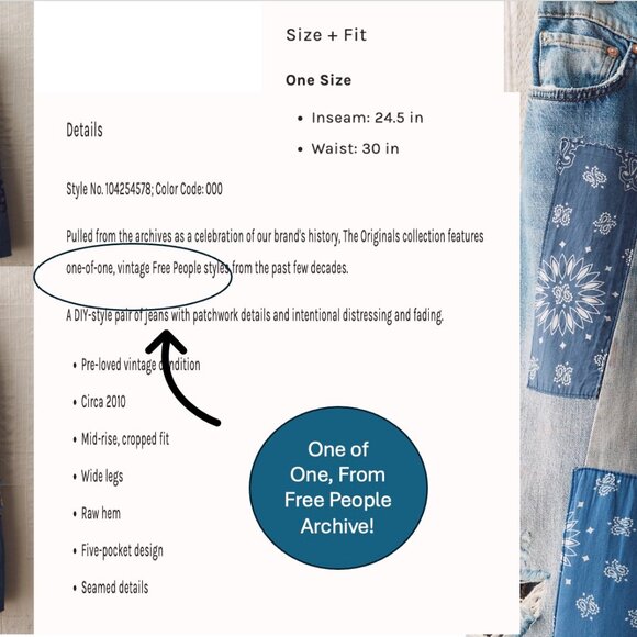 ONE OF ONE FROM FREE PEOPLE ARCHIVES! The Originals Patchwork Denim Pants 30" - Picture 2 of 13
